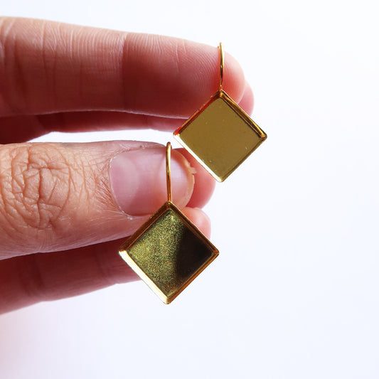 Gold Square Style Earring Base (12mm) - ClartStudios - Polymer clay Jewellery