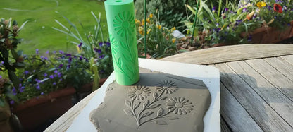 CC35 - Three Daisies texture Roller - Specially made for Pottery and Ceramics - ClartStudios - Polymer clay Jewellery