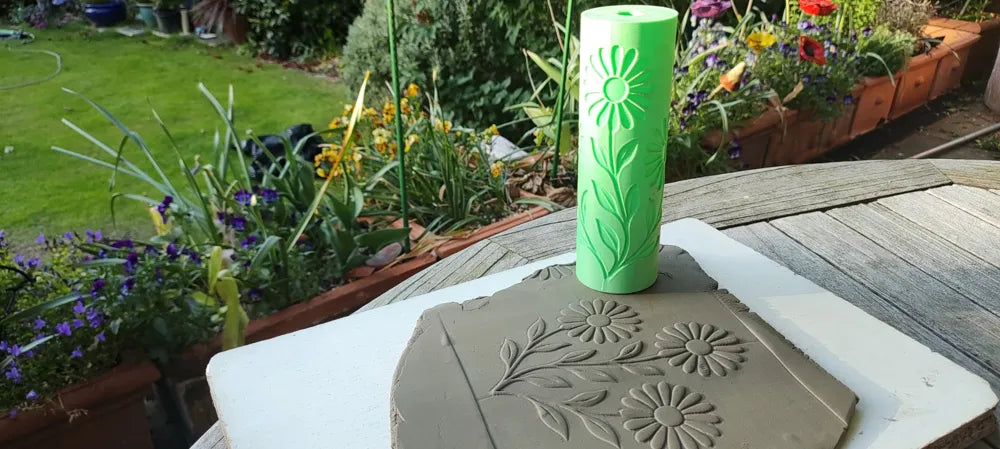 CC35 - Three Daisies texture Roller - Specially made for Pottery and Ceramics - ClartStudios - Polymer clay Jewellery
