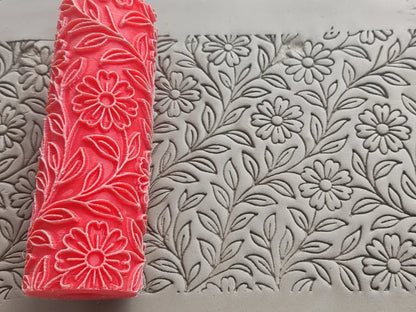 CC30 - Daisy Meadow - Debossed texture Roller - Specially made for Pottery and Ceramics - ClartStudios - Polymer clay Jewellery
