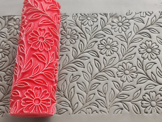 CC30 - Daisy Meadow - Debossed texture Roller - Specially made for Pottery and Ceramics - ClartStudios - Polymer clay Jewellery