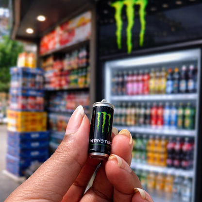 R008 - Monster - Energy Drink Silver Tin/Can - Waterproof & Adorable - ClartStudios - Polymer clay Jewellery