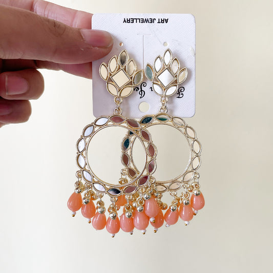 Peach Acrylic Beads Light Gold Mirror Earring - ClartStudios - Polymer clay Jewellery
