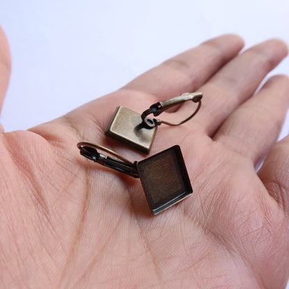 Bronze Square Style Earring Base (12mm) - ClartStudios - Polymer clay Jewellery