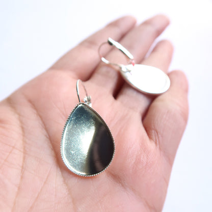 Silver Drop Style Earring Base (25mm) - ClartStudios - Polymer clay Jewellery
