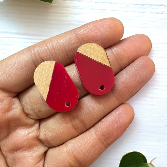 Wood and Red Acetate Stud Findings - ClartStudios - Polymer clay Jewellery