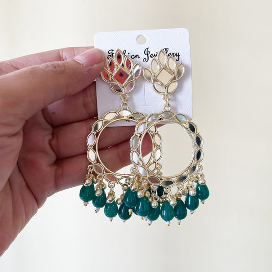 Green Acrylic Beads Light Gold Mirror Earring - ClartStudios - Polymer clay Jewellery