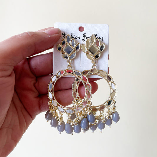 Grey Acrylic Beads Light Gold Mirror Earring - ClartStudios - Polymer clay Jewellery