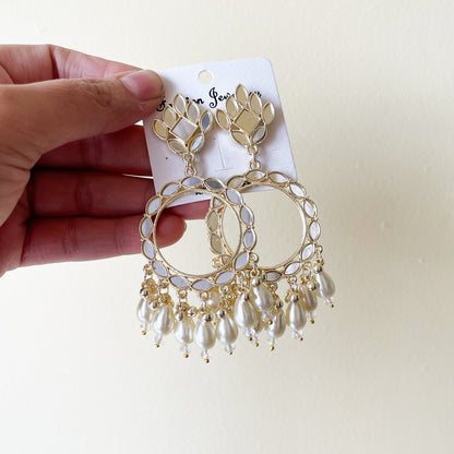 Pearl Acrylic Beads Light Gold Mirror Earring - ClartStudios - Polymer clay Jewellery