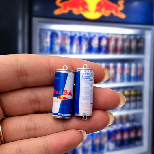 R009 - Red Bull - Energy Drink Silver Tin/Can - Waterproof & Adorable - ClartStudios - Polymer clay Jewellery
