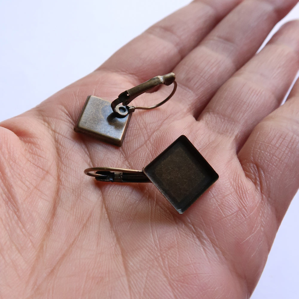 Bronze Square Style Earring Base (12mm) - ClartStudios - Polymer clay Jewellery