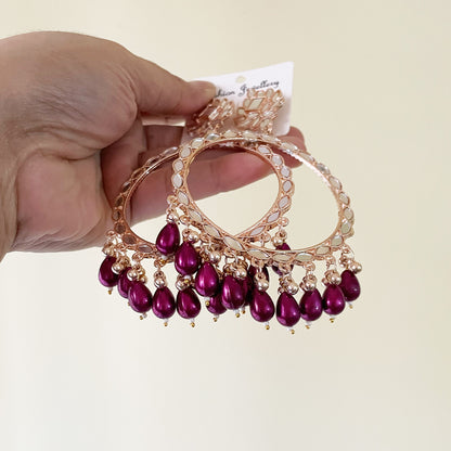Aubergine Acrylic Beads Rose Gold Mirror Earring - ClartStudios - Polymer clay Jewellery