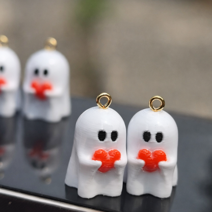 R021 - Cute Ghost With Heart Charm - Waterproof & Adorable - ClartStudios - Polymer clay Jewellery