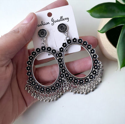 Oval Flower Frame Oxidised Earring - ClartStudios - Polymer clay Jewellery