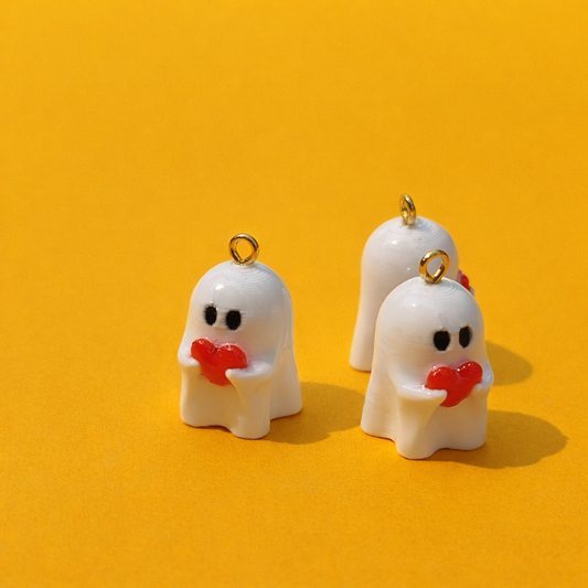 R021 - Cute Ghost With Heart Charm - Waterproof & Adorable - ClartStudios - Polymer clay Jewellery