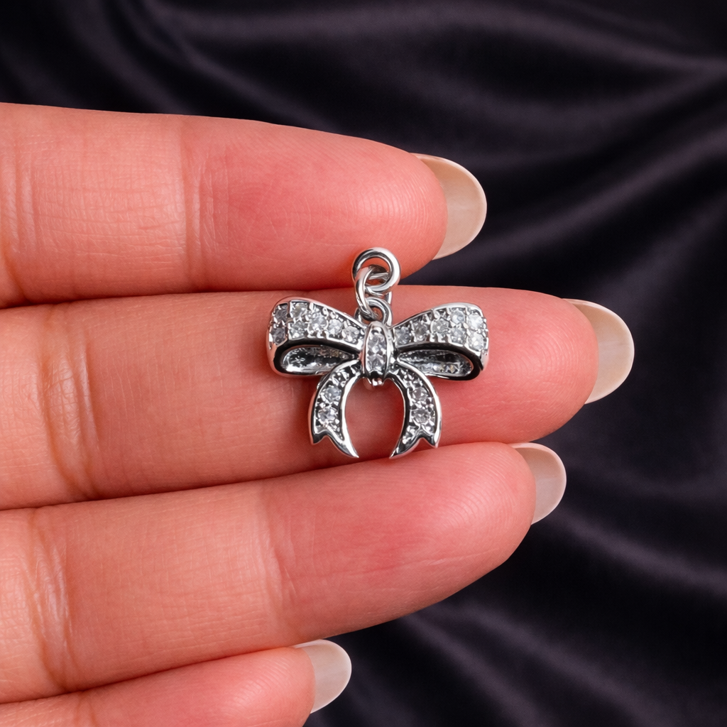 BTF93 - Zircon Multi 3D Bow 18k Gold Plated Brass Pendant (Anti Tarnish) (1pc) - ClartStudios - Polymer clay Jewellery