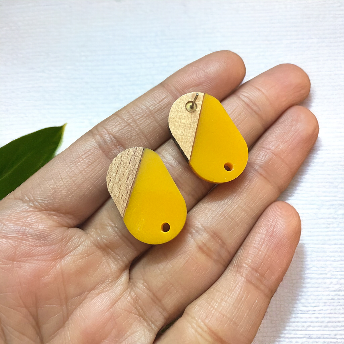 Wood and Yellow Acetate Stud Findings - ClartStudios - Polymer clay Jewellery