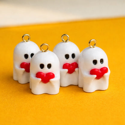 R021 - Cute Ghost With Heart Charm - Waterproof & Adorable - ClartStudios - Polymer clay Jewellery