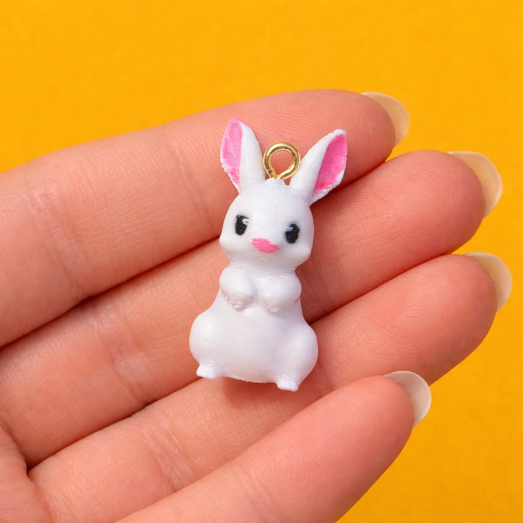 R020 - Cute White Bunny Charm - Waterproof & Adorable - ClartStudios - Polymer clay Jewellery