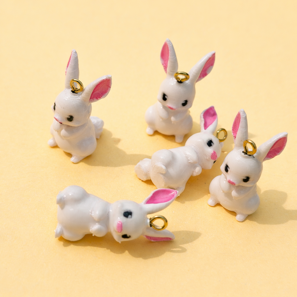 R020 - Cute White Bunny Charm - Waterproof & Adorable - ClartStudios - Polymer clay Jewellery