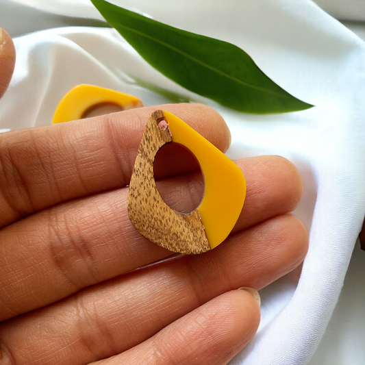 Mustard Resin and Wood Drop Charm - ClartStudios - Polymer clay Jewellery