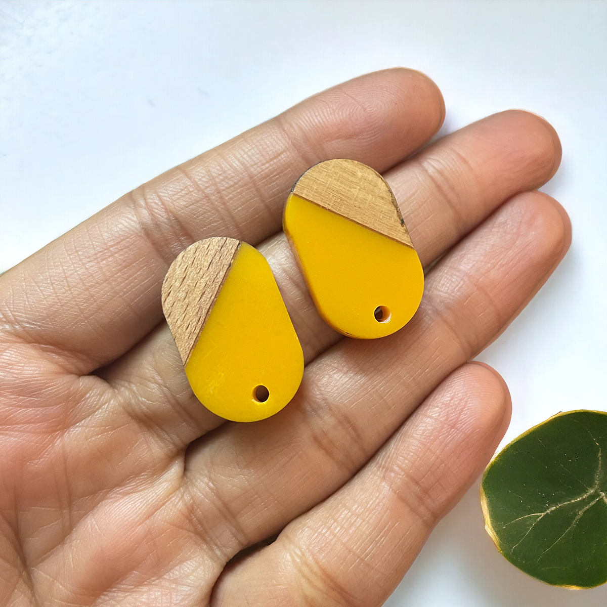 Wood and Yellow Acetate Stud Findings - ClartStudios - Polymer clay Jewellery