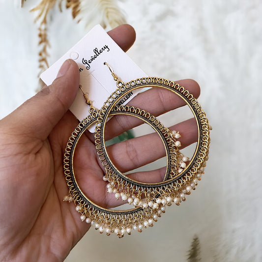 Golden Oversize Circle Oxidised Jhumka Earring - ClartStudios - Polymer clay Jewellery