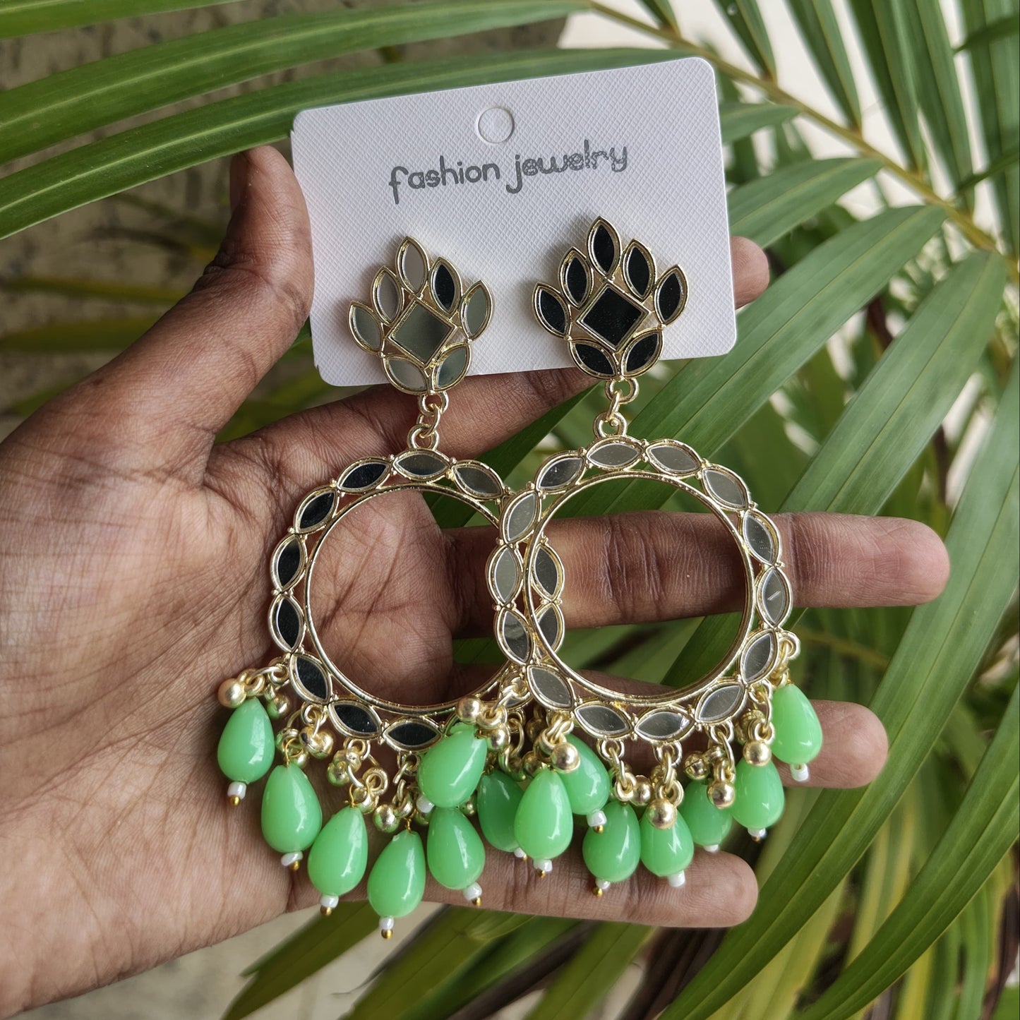 JB54 - Mint Green Acrylic Beads Light Gold Mirror Earring - Best Quality - ClartStudios - Polymer clay Jewellery