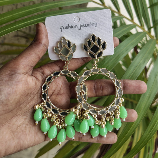 JB54 - Mint Green Acrylic Beads Light Gold Mirror Earring - Best Quality - ClartStudios - Polymer clay Jewellery