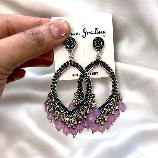 Silver Motif Oxidised Earring (Lilac Beads) For Resin Art - ClartStudios - Polymer clay Jewellery
