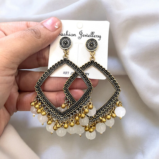 Golden Rhombus Earring (Ice Frost Beads) For Resin Art - ClartStudios - Polymer clay Jewellery