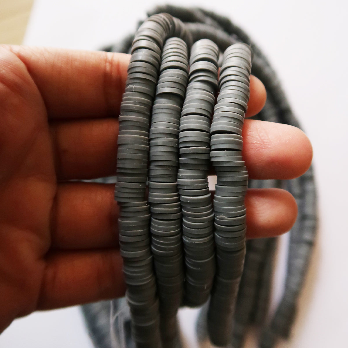 Grey - 1X8mm Disc Polymer Clay Beads - ClartStudios - Polymer clay Jewellery