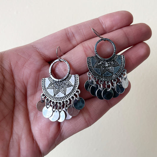 Rustic Silver Semi Circle Earrings - ClartStudios - Polymer clay Jewellery