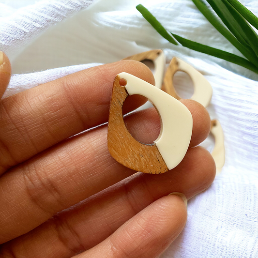 White Resin and Wood Drop Charm - ClartStudios - Polymer clay Jewellery