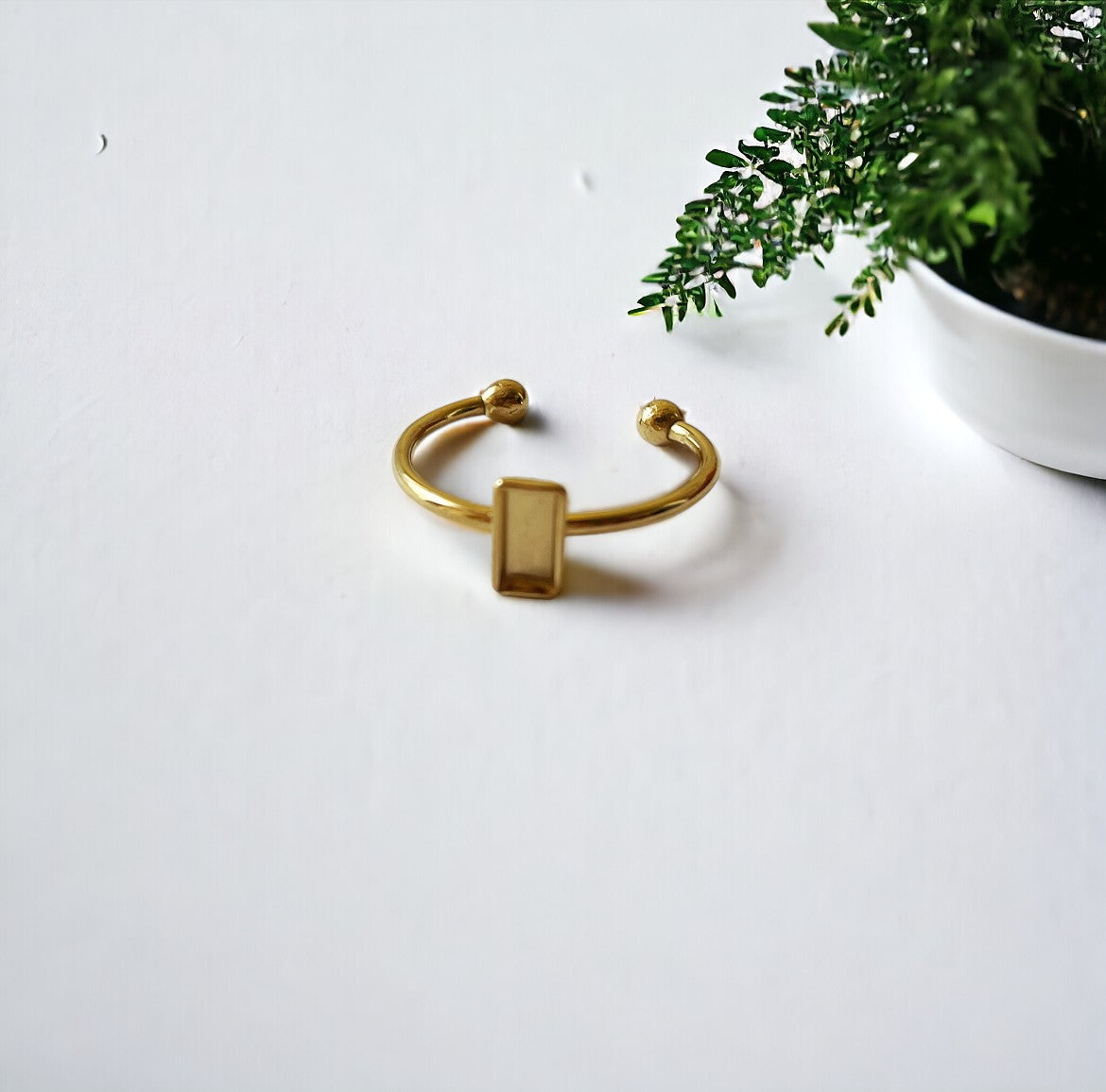 Little Rectangle Ring Base - Water resistant - Tarnish free - ClartStudios - Polymer clay Jewellery