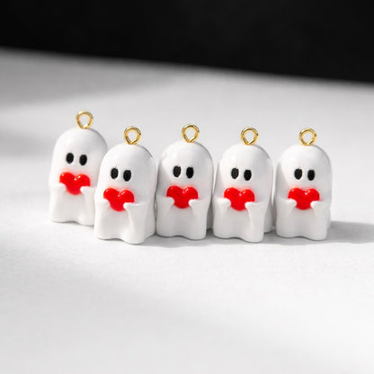 R021 - Cute Ghost With Heart Charm - Waterproof & Adorable - ClartStudios - Polymer clay Jewellery