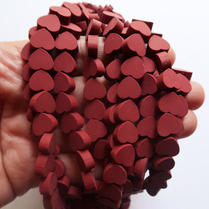 Dark Maroon - 10mm Heart Polymer Clay Beads - ClartStudios - Polymer clay Jewellery