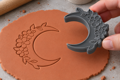 Floral Crescent Moon Polymer Clay Cutter | 158 - ClartStudios - Polymer clay Jewellery