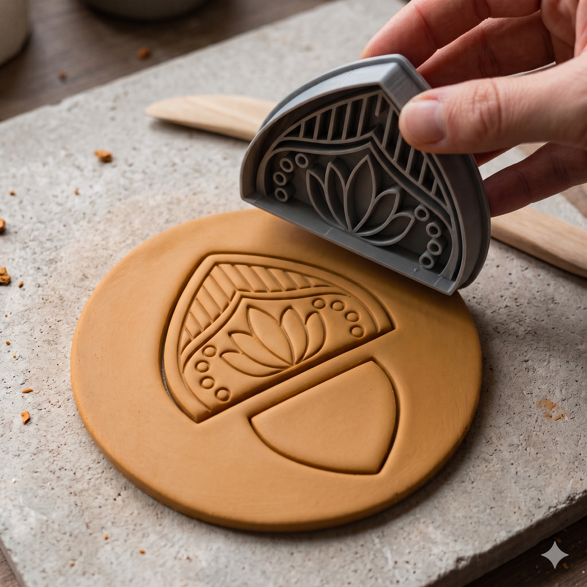 Lotus Arch Two-Piece Polymer Clay Cutter & Embossing Stamp Set - ClartStudios - Polymer clay Jewellery
