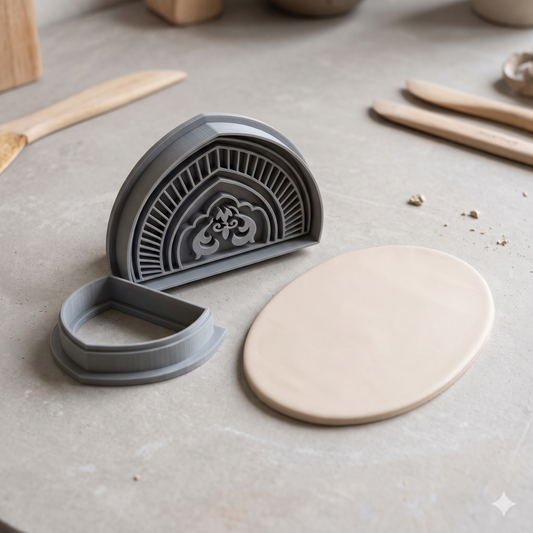 Ornate Fan Statement Clay Cutter & Debosser Set | 2-Piece Polymer Clay Earring Cutter - ClartStudios - Polymer clay Jewellery