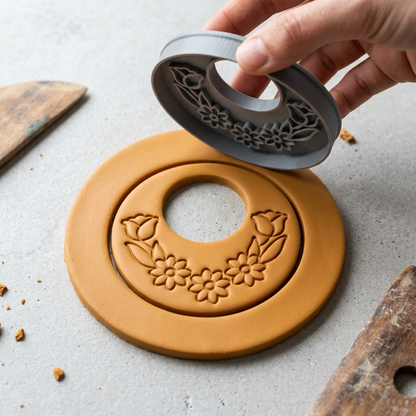 Floral Crescent Polymer Clay Cutter & Stamp Set - ClartStudios - Polymer clay Jewellery