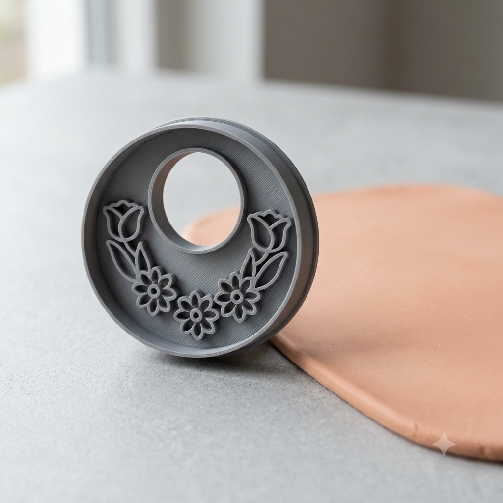 Floral Crescent Polymer Clay Cutter & Stamp Set - ClartStudios - Polymer clay Jewellery
