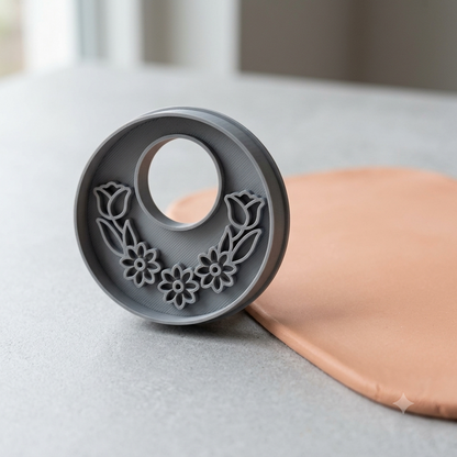Floral Crescent Polymer Clay Cutter & Stamp Set - ClartStudios - Polymer clay Jewellery