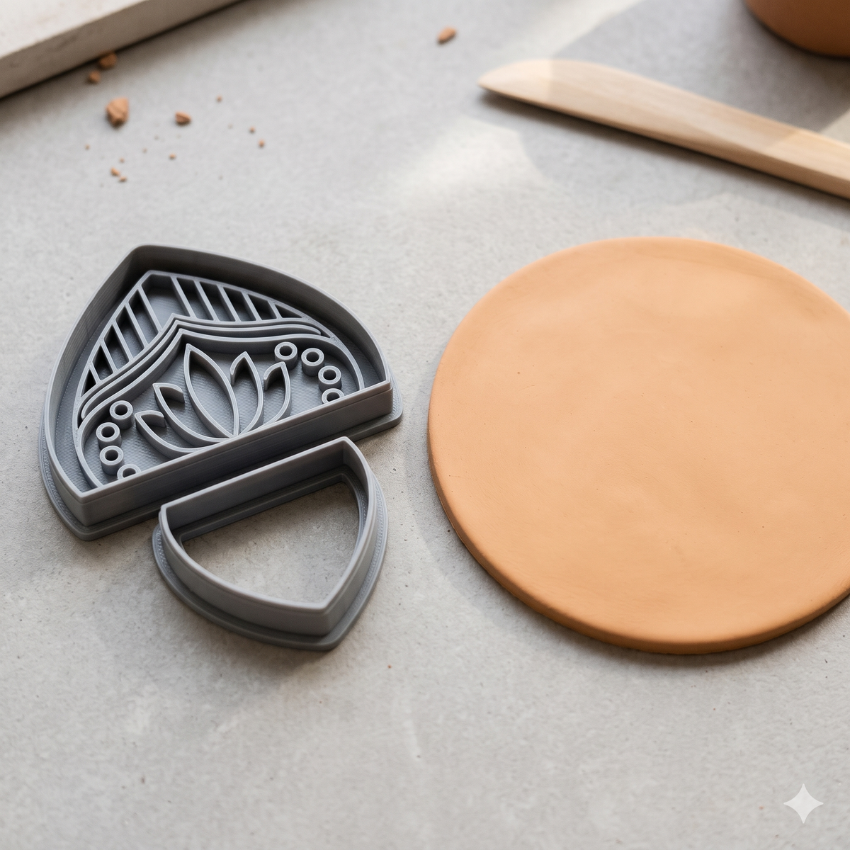Lotus Arch Two-Piece Polymer Clay Cutter & Embossing Stamp Set - ClartStudios - Polymer clay Jewellery