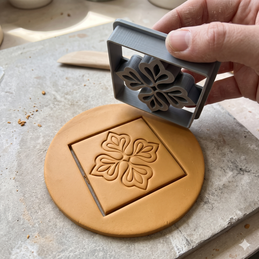 Botanical Floral Tile Polymer Clay Cutter & Embossing Stamp - ClartStudios - Polymer clay Jewellery