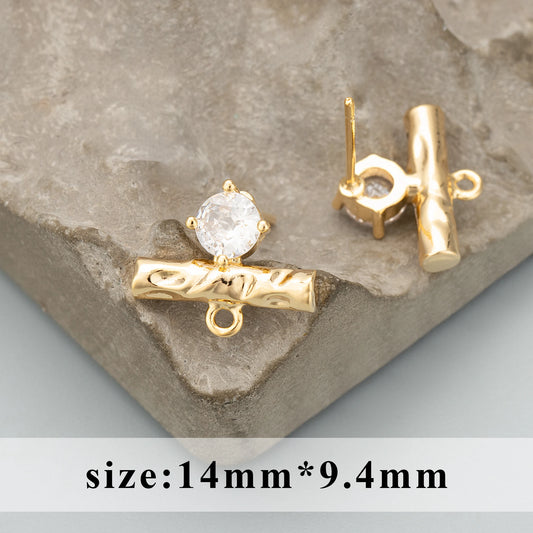 PS012 - Zircon Branch Stud (18K Gold) - ClartStudios - Polymer clay Jewellery