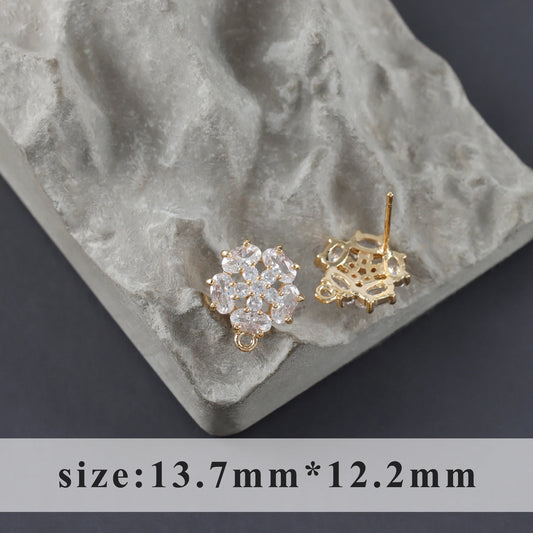 PS009 - ZirconMulti Flower Stud (18K Gold) - ClartStudios - Polymer clay Jewellery