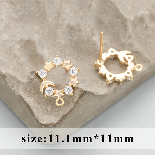 PS005 - Zircon Moon Circles Stud (18K Gold) - ClartStudios - Polymer clay Jewellery