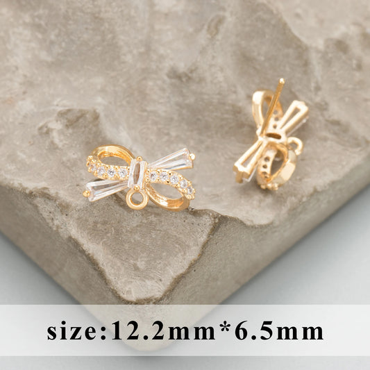 PS014 - Zircon Bow Stud (18K Gold) - ClartStudios - Polymer clay Jewellery
