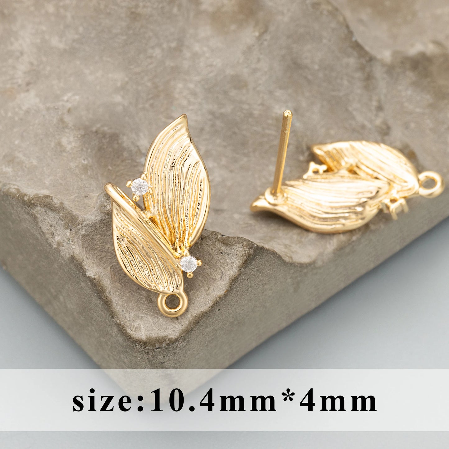 PS011 - Zircon Multi Leaf Stud (18K Gold) - ClartStudios - Polymer clay Jewellery